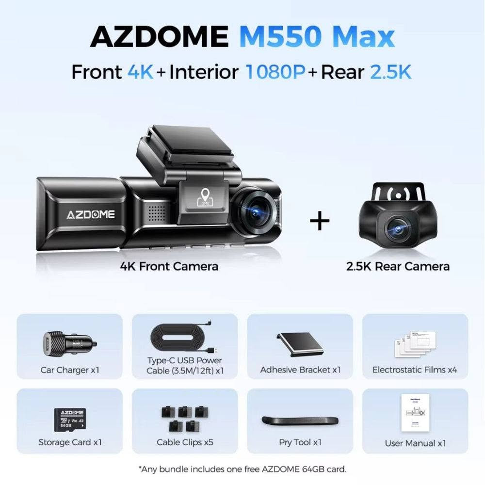 كاميرا AZDOME 
M550 Max ثلاثية 
الاتجاهات (أمامية، 
داخلية، وخلفية).

تتميز الكاميرا الأمامية بدقة تصوير 4K، بينما توفر الكاميرات الأخرى دقة 2.5K و 1080P.

تحتوي على نظام GPS مدمج لتسجيل مسار وسرعة السيارة، بالإضافة إلى تقنية WiFi للتحكم عبر التطبيق.

تتضمن العبوة بطاقة ذاكرة بحجم

السعر 130 قفل 
رجاء الي يسأل اشبيها مجال لا يراسل


**إذا كنت صاحب هذا الإعلان وتريد حذفه لأي سبب، رجاءا أرسل رسالة إلى الدعم الفني**