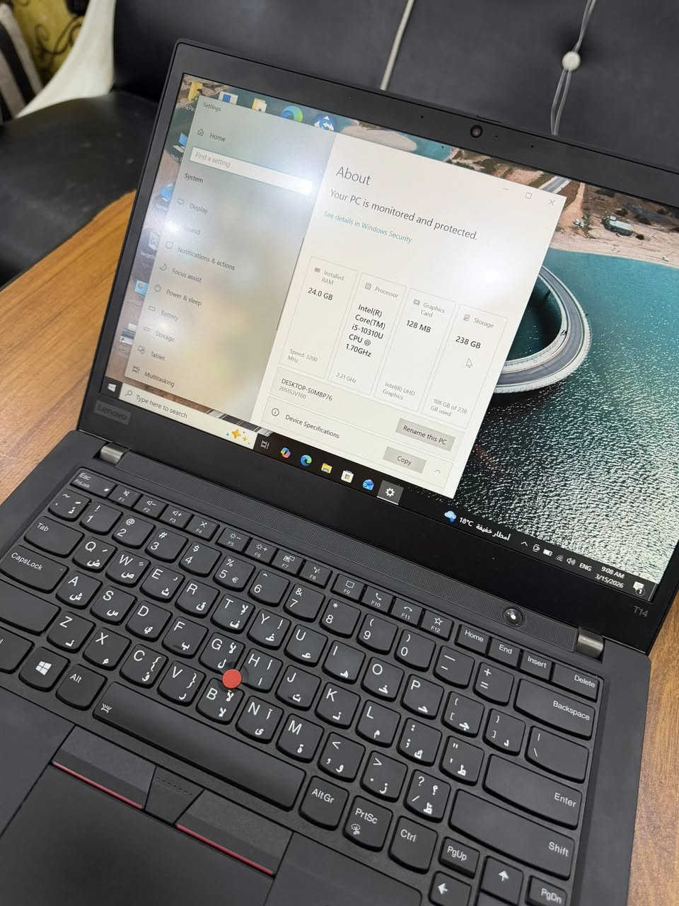 💻 لابتوب Lenovo ThinkPad T14
جهاز عملي وأنيق بحجم كبير وأداء قوي، مناسب للدراسة والعمل والتنقل اليومي بكل سلاسة.

🔹 المواصفات:
المعالج: Core i5 الجيل العاشر ⚡
الرام: 24GB
الهارد: 256GB SSD
الشاشة: 14 إنج FHD
كرت الشاشة مدمج 6 GB VRAM
بصمة اصبع

🎁 الهدايا المرفقة:
ماوس
حقيبة لابتوب
الشاحن الأصلي تايب سي

📦 التوصيل متوفر داخل بغداد 

السعر 400 الف 

اتصال ***********

