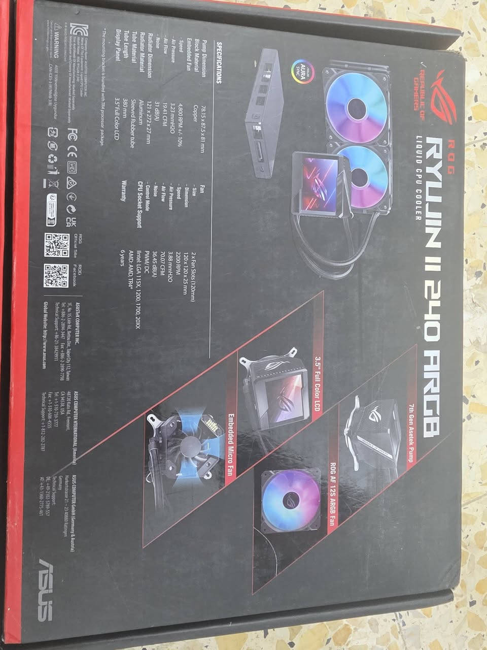 مبرد معالج سائل متكامل ASUS ROG Ryujin II 240 ARGB.
يتميز المبرد بحجم رادياتير 240 مم ويأتي مع مراوح ARGB لتعزيز إضاءة الحاسوب.

يشتمل المبرد على شاشة LCD مدمجة يمكن تخصيصها لعرض الصور أو ملفات GIF.


**إذا كنت صاحب هذا الإعلان وتريد حذفه لأي سبب، رجاءا أرسل رسالة إلى الدعم الفني**