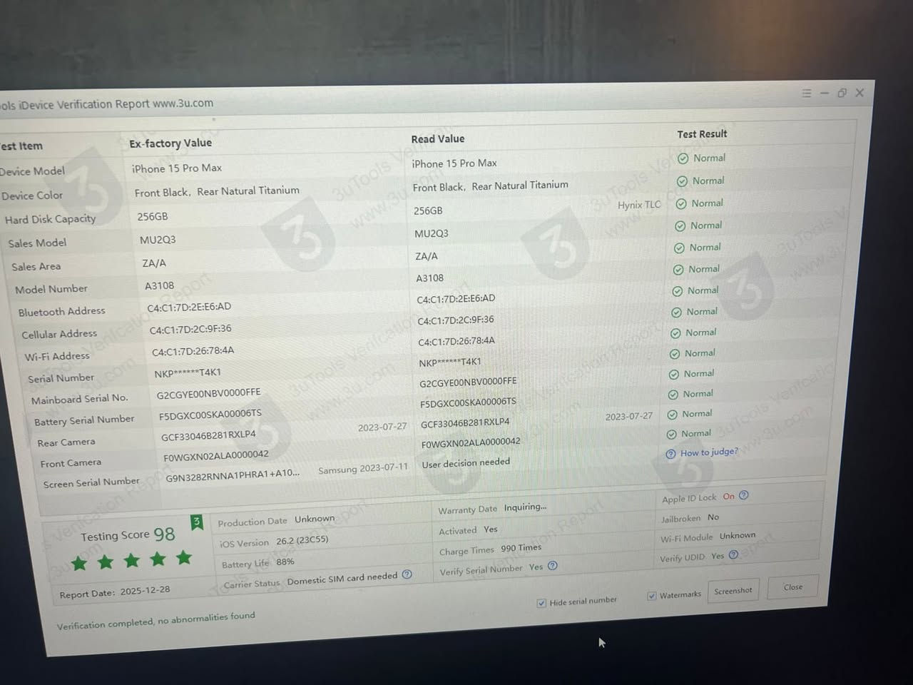 السلام عليكم
ايفون 15 برو ماكس دبل خط zA/A
بطارية 🔋 88 
الجهاز فقط بي هاذ الفطر الي بلظهر.
الشاصي نضافتة عالية جدا
اعيد نشرة بسبب الوعود الكاذبة 
مراوس او بيع سعر البيع 900 الف وبي مجال 

للأستفسار 
*********** 
او مراسلة الصفحة
