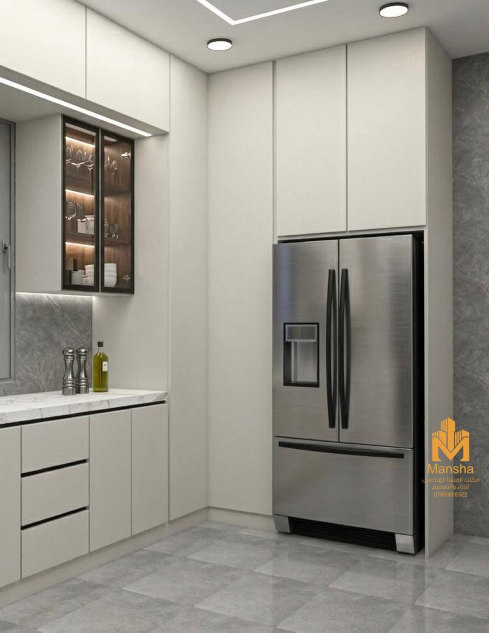 ⁨	أحد أعمالنا تصميم داخلي ( interior design for kitchen ) لأحد الزبائن المميزين
بطابع حديث & عصري وحسب طلب الزبون 
مع توزيع الاثاث بطريقه احترافيه وبجوده عاليه 

للاستفسار وطلب التصاميم☎️ : ‭0789 182 6322‬
مكتب المنشأ الهندسي للتصميم والبناء
