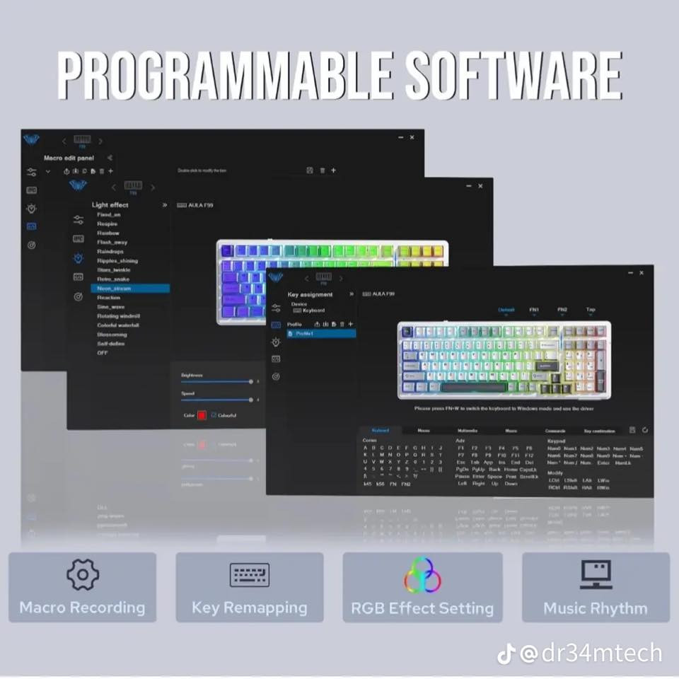 كيبورد كيمنك  طراز AULA F99 الميكانيكي. 

مواصفاتها الرئيسية:

التصميم والتخطيط: تتميز بتصميم مدمج بنسبة 96% (ISO-ES QWERTY Layout). 

الاتصال: تدعم تقنيات اتصال متعددة تشمل اللاسلكي بتردد 2.4 جيجا هرتز، ومنفذ USB من النوع C، وبلوتوث 5.0.
 
المفاتيح (Switches): تأتي بمفاتيح قابلة للتبديل السريع (Hot-Swap)، مما يتيح تغييرها بسهولة.
 
الإضاءة الخلفية: تحتوي على إضاءة خلفية RGB. 
مادة أغطية المفاتيح (Keycaps): مصنوعة من بلاستيك PBT. 
 
البطارية: مزودة ببطارية كبيرة بسعة 8000 مللي أمبير في الساعة.
السعر 60000 متوفر توصيل كافه المحافضات


**إذا كنت صاحب هذا الإعلان وتريد حذفه لأي سبب، رجاءا أرسل رسالة إلى الدعم الفني**