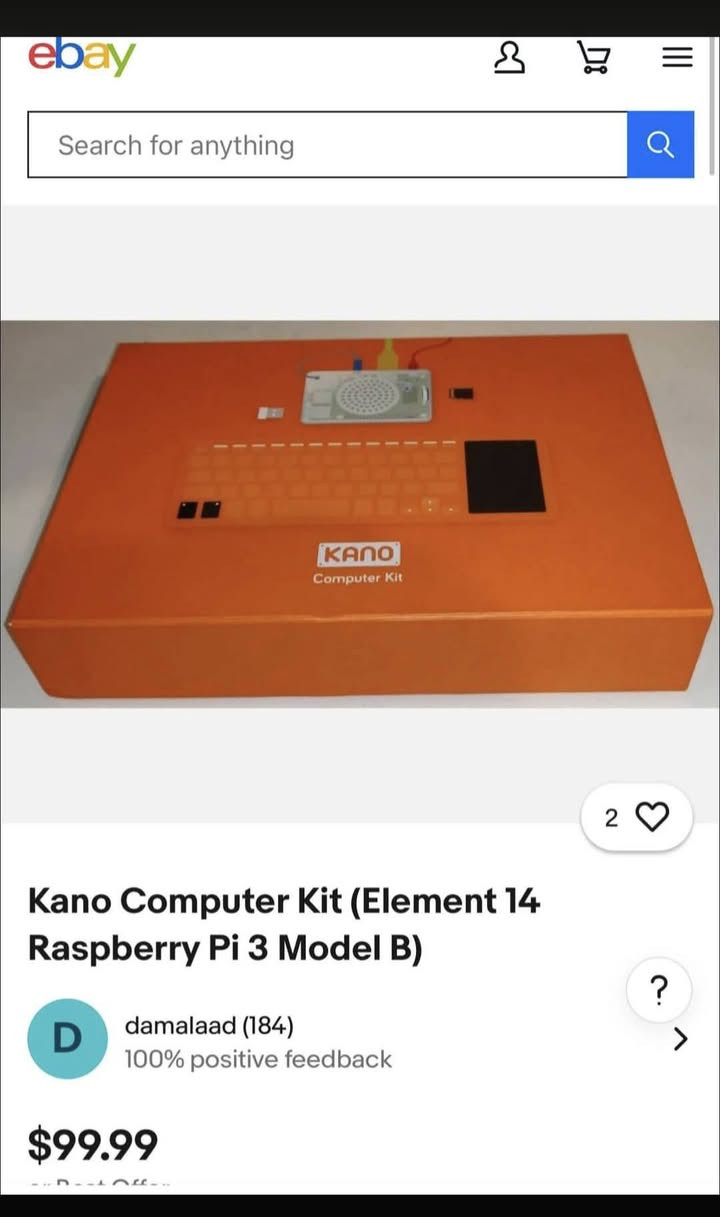 raspberry pi 3b kit 
السعر 80 وبي مجال قليل 
ملاحظة: الكيبورد عاطل


**إذا كنت صاحب هذا الإعلان وتريد حذفه لأي سبب، رجاءا أرسل رسالة إلى الدعم الفني**