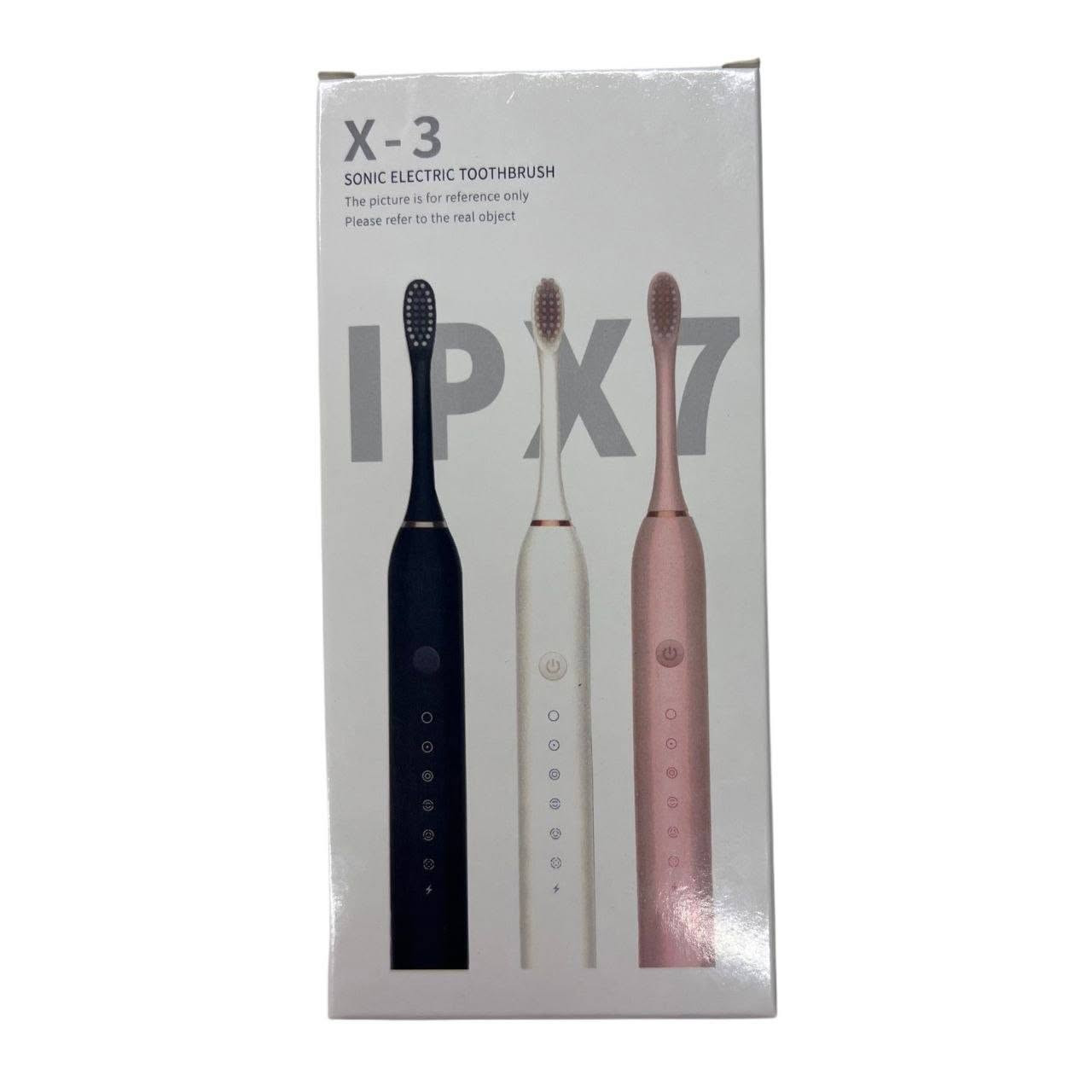فرشاة أسنان كهربائية سونيك X-3 – 6 أوضاع تنظيف مع شحن سريع ومقاومة للماء IPX7
• فرشاة أسنان كهربائية بتقنية سونيك مصممة لتنظيف يومي فعّال مع تحكم سهل بعدة أوضاع.

• تحتوي على 6 أوضاع (Six Gear Mode) لتناسب احتياجات التنظيف المختلفة.

• مزودة بشعيرات DuPont عالية الجودة لملمس مريح أثناء الاستخدام.

• تدعم الشحن السريع مع بطارية تدوم حتى حوالي 30 يومًا (بمعدل استخدام مرتين يوميًا).

• مقاومة للماء بمعيار IPX7 للاستخدام الآمن في الحمام.

• تصميم عملي مع زر تشغيل وتحكم سهل، وحركة تنظيف بزاوية 45° على خط اللثة.

• الموديل: X-3
• نوع المنتج: فرشاة أسنان كهربائية سونيك
• عدد الأوضاع: 6 أوضاع
• البطارية: 3.7V / 500mAh ليثيوم
• مدة الاستخدام: حوالي 30 يوم (مرتين يوميًا، كل مرة دقيقتين)
• زمن الشحن: حوالي ساعتين
• مدخل الشحن: 5V / 1A
• القدرة: 1.5 واط
• عمر الخدمة الآمن: 5 سنوات

محتويات العلبة:
• فرشاة أسنان كهربائية X-3
• رأس فرشاة
السعر 15 الف والتوصيل بغداد 3 الف والمحافظات 5 ألف
***********
