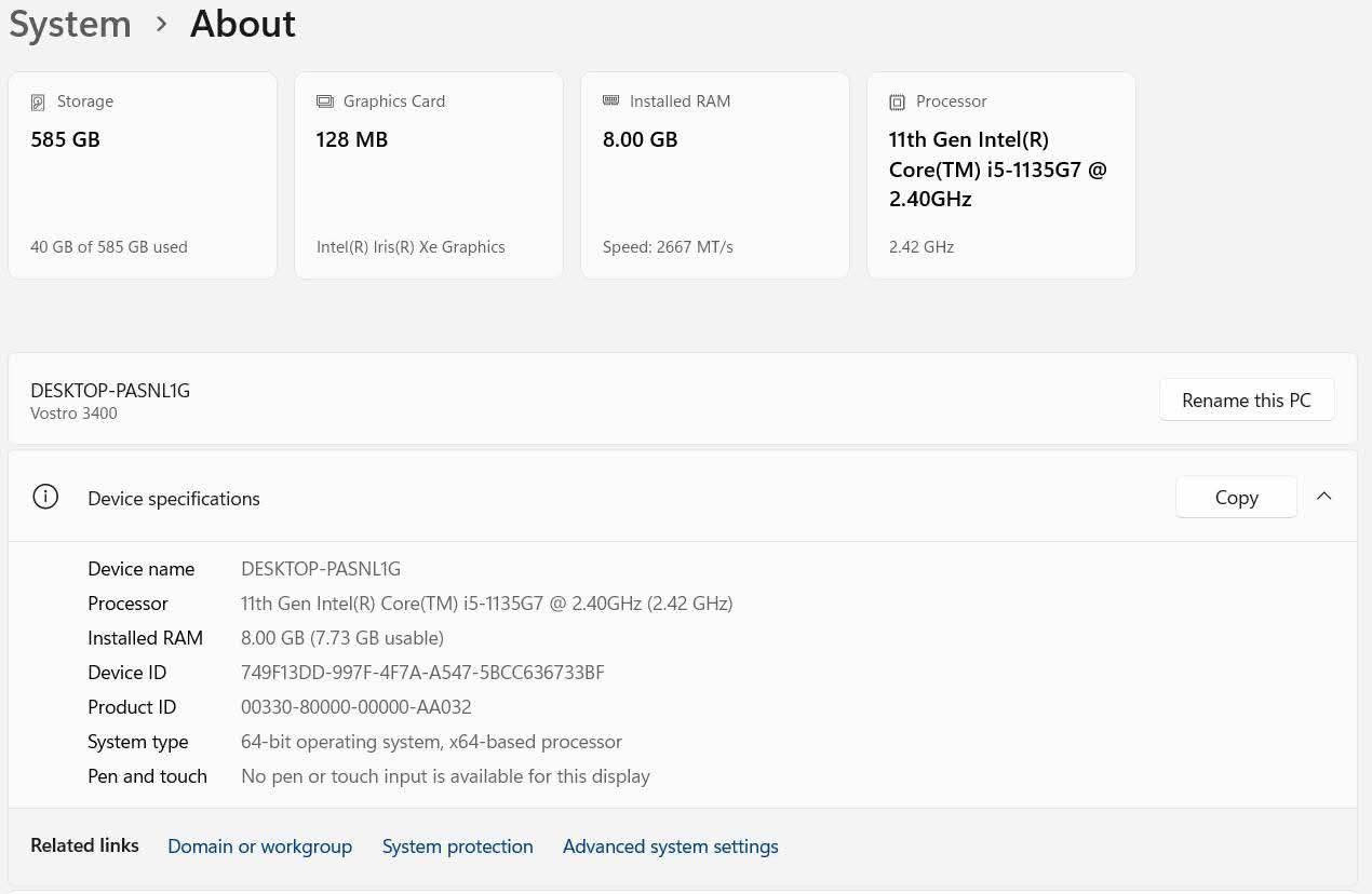 ✨ Dell Vostro 3400 ✨
جهاز مناسب للشغل والدراسة والتنقل اليومي، يجمع بين الحجم العملي والأداء الجيد مع شاشة Full HD ومعالج من الجيل الحادي عشر.

━━━━━━━━━━━━━━━━━━━━━━

🔹 المعالج
Intel Core i5-1135G7

جيل 11
4 Cores / 8 Threads

✔ أداء سريع في المهام اليومية
✔ مناسب للأعمال المكتبية والدراسة

🔹 الذاكرة
8GB DDR4

✔ تشغيل سلس للبرامج الأساسية
✔ إمكانية الترقية متاحة

🔹 التخزين

128GB NVMe SSD
+
500GB HDD

✔ سرعة إقلاع وتشغيل ممتازة
✔ مساحة إضافية لحفظ الملفات

🔹 الشاشة

14 بوصة IPS
Full HD 1920×1080

✔ ألوان واضحة
✔ زوايا رؤية جيدة
✔ شاشة مريحة للاستخدام اليومي

🔹 الرسوميات

Intel Iris Xe Graphics

✔ مناسب للتصفح والعمل والدراسة
✔ يدعم برامج التصميم الخفيفة والمهام اليومية

━━━━━━━━━━━━━━━━━━━━━━

⭐ مميزات إضافية

✔ تصميم عملي وخفيف
✔ شاشة Full HD IPS
✔ أداء ممتاز للاستخدام المكتبي
✔ جاهز للاستخدام مباشرة

🔋 البطارية الأصلية
الحالة: 75%

━━━━━━━━━━━━━━━━━━━━━━

📌 ملاحظة:
يوجد أثر بسيط في أحد أركان الجهاز موضح بالصور ولا يؤثر على كفاءة التشغيل.

━━━━━━━━━━━━━━━━━━━━━━

📚 مناسب للطلاب
💼 مناسب للشركات والأعمال المكتبية
🌐 للاجتماعات أونلاين والتصفح
👨‍💻 للبرمجة والاستخدام اليومي

━━━━━━━━━━━━━━━━━━━━━━

🛡 ضمان شهر
🔄 15 يوم استبدال
🚚 شحن لجميع المحافظات

📩 للحجز أو الاستفسار تواصل خاص.


**إذا كنت صاحب هذا الإعلان وتريد حذفه لأي سبب، رجاءا أرسل رسالة إلى الدعم الفني**
