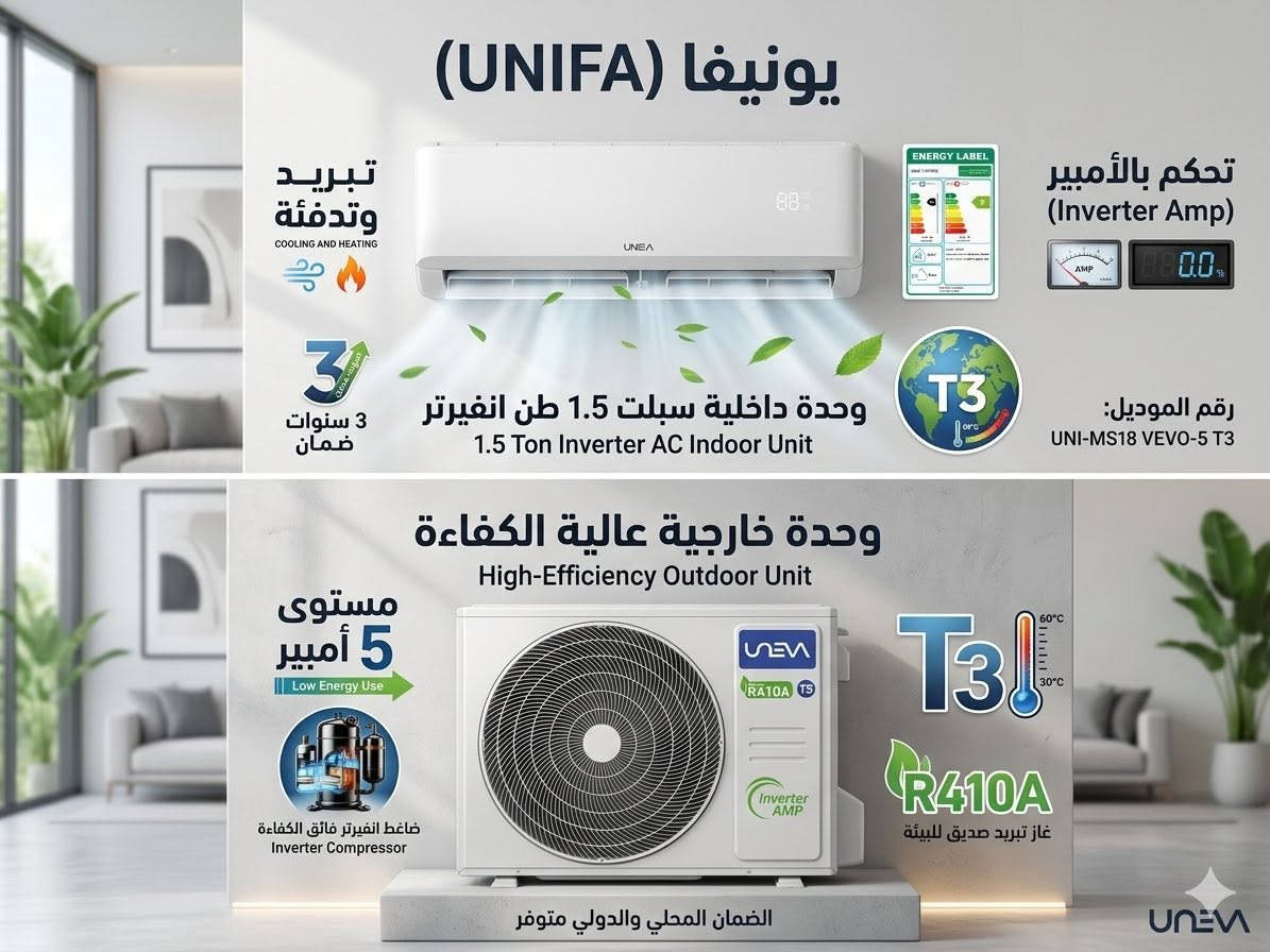 الصيف يحتاج برودة ذكية.. والحل عند "يونيفا"! ❄️
احصل الآن على سبلت يونيفا (UNIVA) بقدرة 1.5 طن، المجهز بتقنية الإنفيرتر (Inverter) المتطورة لتوفير الطاقة والتحكم الدقيق في الأمبير.
لماذا تختار يونيفا؟
 تقنية Inverter AMP: تحكم كامل في استهلاك الأمبير.
 أداء مثالي: تبريد وتدفئة مع ميزة التوجيه الرباعي (4 Way-Swing).
 متانة عالية: يتحمل أقسى درجات الحرارة (T3) مع غاز R410A الصديق للبيئة.
 ضمان حقيقي: ثلاث سنوات من الضمان لراحة بالك.
🔥 العرض الأقوى في العراق:
امتلكه الآن بسعر حصري ومنافس: 790 ألف دينار عراقي فقط!
لا تدع الفرصة تفوتك، اجعل منزلك واحة للراحة.

العنوان تكريت قضاء العلم 
مجمع الناصر التجاري 
***********
