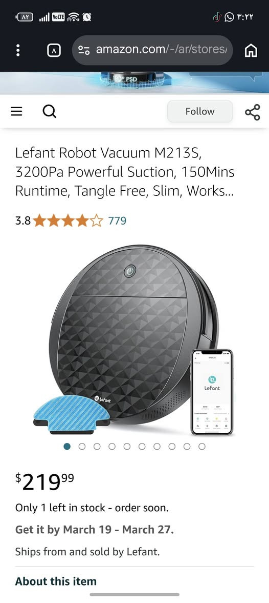 السلام عليكم مزاد أعلى سعر ابيع والله يرزق الجميع
مكنسة Lefant M213S Robot Vacuum Cleaner باللون الأسود


**إذا كنت صاحب هذا الإعلان وتريد حذفه لأي سبب، رجاءا أرسل رسالة إلى الدعم الفني**