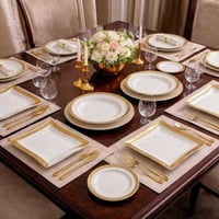 أناقة الذهب تجتمع في طقم واحد! 👑 طقم بورسلين 12 قطعة (خلط بين المربع و...