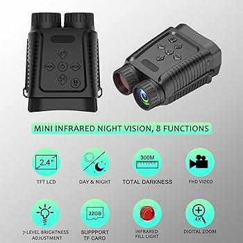 هذا المنتج عبارة عن منظار رؤية ليلية رقمي صغير (Mini Infrared Night Vision Binoculars)، ويتميز بالمواصفات التالية:
شاشة عرض: شاشة TFT LCD مقاس 2.4 بوصة.
الرؤية: إمكانية الاستخدام في النهار والليل، مع مدى رؤية يصل إلى 300 متر في الظلام الدامس.
التصوير: تسجيل فيديو عالي الدقة (FHD)، وتقريب رقمي بمقدار 4 أضعاف.
التخزين والإضاءة: يدعم بطاقات ذاكرة TF (حتى 32 جيجابايت)، ويحتوي على ضوء أشعة تحت حمراء للملء، مع 7 مستويات لضبط السطوع.


**إذا كنت صاحب هذا الإعلان وتريد حذفه لأي سبب، رجاءا أرسل رسالة إلى الدعم الفني**