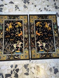 زوج حرير ايراني • شغل قم مصور • ٩٥×٦٠ سم