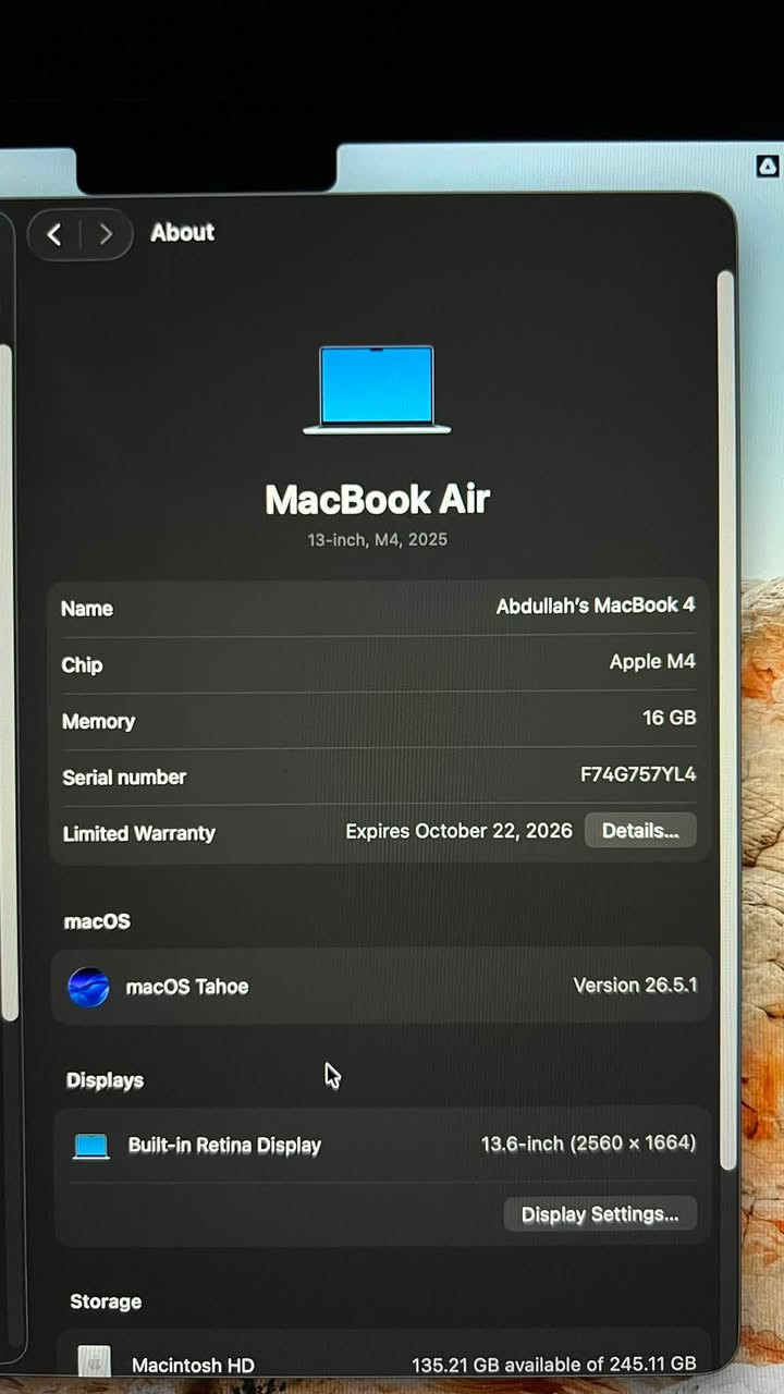 Mac book air m4
256 Gb  13 inch 

كلش نظيف عدد دورات الشحن ٢٤ 

العلبة متوفرة و ملحقاته كلهن 

مليون و ٤٠٠


**إذا كنت صاحب هذا الإعلان وتريد حذفه لأي سبب، رجاءا أرسل رسالة إلى الدعم الفني**