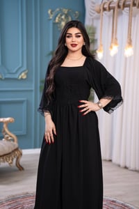 فستان لينن • سواد فاحم • فري سايز ٥٠-٩٠