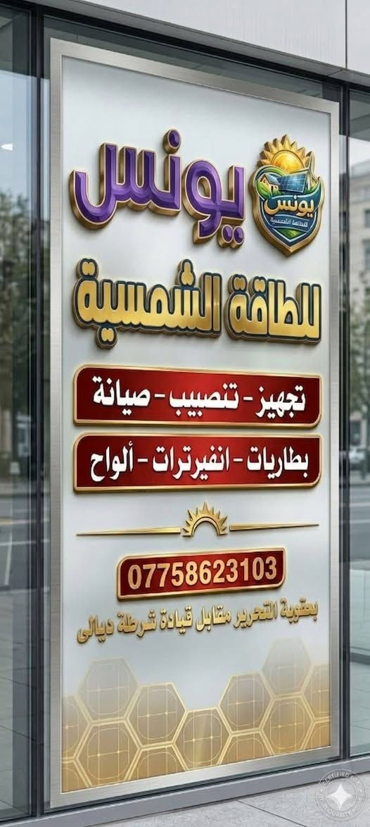 ☀️ ودّع انقطاع الكهرباء مع "يونس للطاقة الشمسية"! ☀️
بشرى سارة لأهالي محافظة ديالى الكرام..
عرض لمدة اسبوع واحد بمناسبة عيد الفطر المبارك... 
رغم ارتفاع الأسعار العالمي، نكسر الحواجز لنقدم لكم أقوى عروض منظومات الطاقة الشمسية المنزلية بأعلى المواصفات العالمية. استمتع بكهرباء مستمرة وراحة بال تامة.
​⚡ العرض الأول: المنظومة المنزلية المتكاملة ⚡
​احصل الآن على طاقة نظيفة وقوية تلبي احتياجاتك:
​القدرة التشغيلية: 10 أمبير نهاراً و6 أمبير ليلاً.
​الألواح الشمسية: (4) ألواح حجم كبير بقدرة 650 واط لكل لوح (ضمان 15 سنة).
​الإنفيرتر: "كرواط" (Growatt) حجم 6.2 هايبرد، بمواصفات IP65 المقاومة للظروف الجوية (ضمان 3 سنوات).
​البطارية: بطارية SAKO حجم 5.3، بكفاءة تصل لـ 8000 دورة شحن (ضمان 10 سنوات).
​الهيكل: هيكل "ميكانو" متين ومصمم خصيصاً لتثبيت الألواح بأمان.
​💰 السعر التنافسي:
​2,550,000 دينار عراقي فقط!
(مليونان وخمسمائة وخمسون ألف دينار عراقي)
​✨ لماذا تختار "يونس للطاقة الشمسية"؟
​خدمة شاملة: السعر يشمل (النقل، النصب، التثبيت، والتشغيل).
​دعم فني مستمر: فريقنا في خدمتكم على مدار 24 ساعة ليلاً ونهاراً.
​ضمان حقيقي وموثوق: نلتزم بمدد الضمان المذكورة لضمان استقرار منظومتكم.
​📞 للتواصل والاستفسار:
​اتصل بنا الآن على الرقم: ***********
​📍 العنوان: ديالى - التحرير - مقابل قيادة شرطة ديالى.

#الجميع
