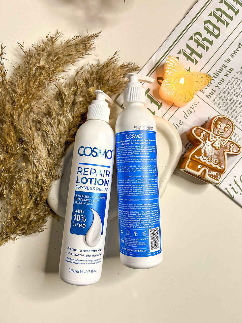 كوزمو لوشن معالج للجسم باليوريا 10% (Cosmo Repair Lotion with 10% Urea) هو مرطب علاجي مخصص للبشرة الجافة جدًا والخشنة، ويُستخدم لتوفير ترطيب عميق وتجديد خلايا الجلد

🌿 الخصائص والمكونات الرئيسية:
 • يوريا 10%: مكون فعّال يُستخدم لترطيب البشرة بعمق، حيث يعمل على جذب الماء إلى الطبقات العليا من الجلد، مما يساعد في تقليل الجفاف والتشققات.
 • تركيبة سريعة الامتصاص: تمتص البشرة اللوشن بسرعة دون ترك بقايا دهنية، مما يجعله مناسبًا للاستخدام اليومي. 
 • تحسين مرونة البشرة: يساعد الاستخدام المنتظم على تحسين مرونة البشرة ومنع الجفاف المستقبلي

✅ الفوائد:
 • ترطيب فوري وعميق للبشرة الجافة والخشنة. 
 • تحسين ملمس البشرة وجعلها أكثر نعومة وراحة.
 • مناسب للاستخدام اليومي ولجميع أنواع البشرة، بما في ذلك البشرة الحساسة
المنشأ دبي الأصلي ✅


**إذا كنت صاحب هذا الإعلان وتريد حذفه لأي سبب، رجاءا أرسل رسالة إلى الدعم الفني**