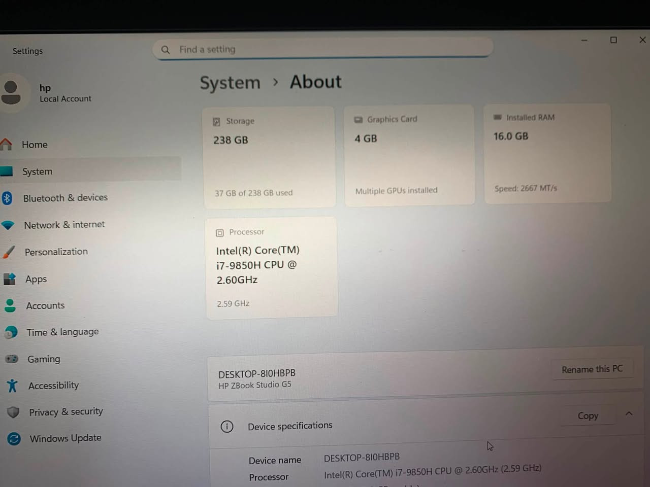 بيع مستعجل
Hp zbook studio G5 cor i7  الجيل التاسع 

رام 16 هارد 256 ssd كارت شاشة خارجي 4 كيكا موضح بالصورة السعر 650 الف مكاني البصرة الشراي يتصل غير متواجد ع الماسنجر.  ***********
