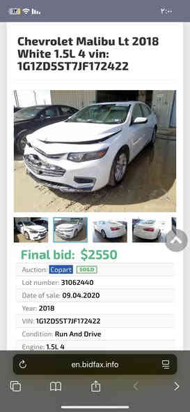 ماليبو 2018 للبيع السعر 83$ وبيه مجال قليل المكان بصره صور الحادث بالمنشور وبالعراق صار بيه شويه يم البكلايت والداير الخلفي  *********** متواجد فقط الصبح سنويه وهزه جدد باسمي تحويل مباشر
