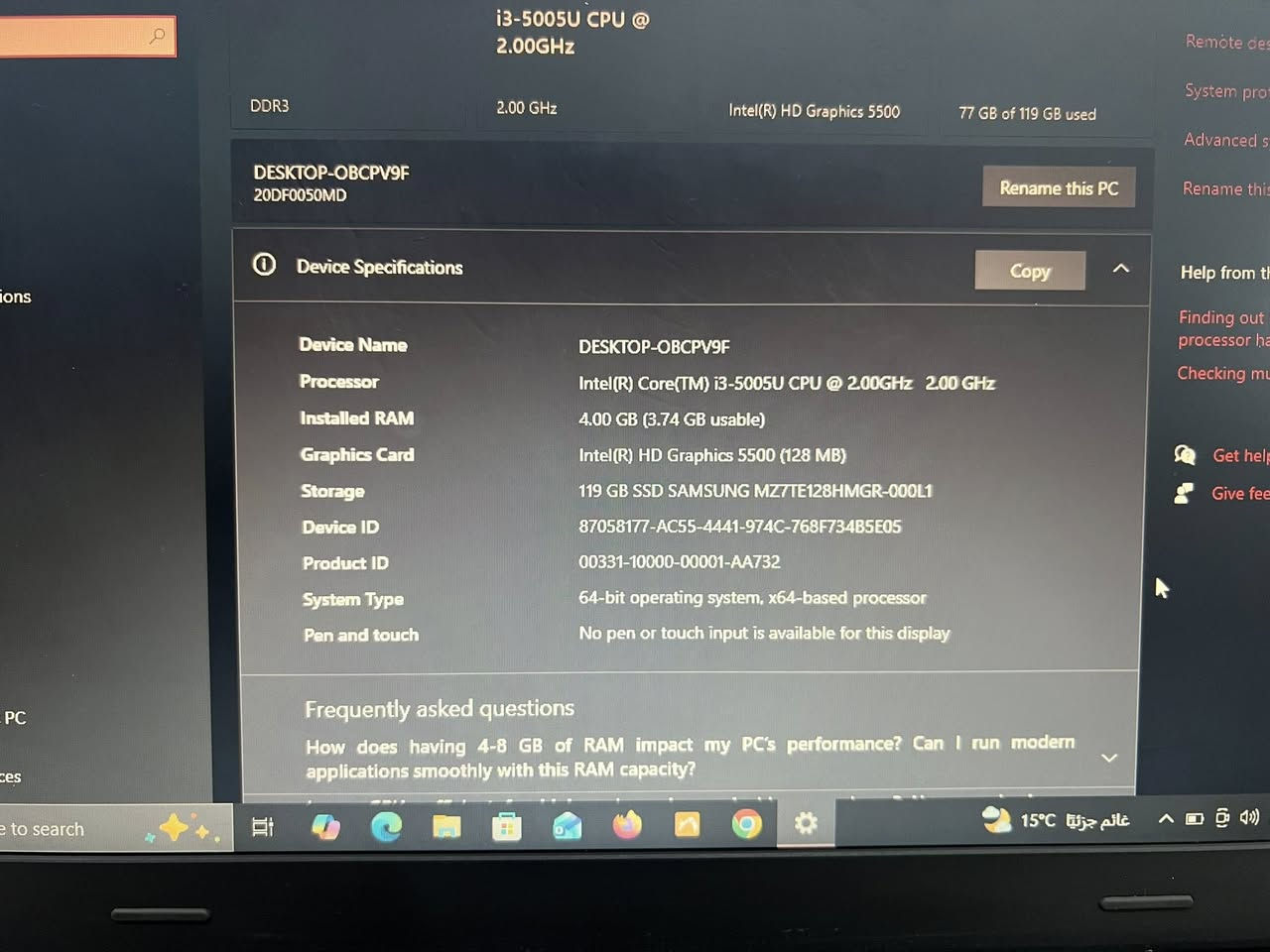 لابتوب لينوفو ThinkPad E550 مستعمل ونظيف بسعر مناسب 💻
السلام عليكم..
لابتوب لينوفو من فئة "ثينك باد" العملية للبيع. الجهاز ممتاز جداً للاستخدام المكتبي، برامج الأوفيس، التصفح، اليوتيوب، وللطلاب.
📌 المواصفات:
• الموديل: Lenovo ThinkPad E550
• المعالج: Intel Core i3-5005U (الجيل الخامس)
• الرام: 4 جيجابايت
• الهارد: 128 جيجابايت SSD (ماركة سامسونج - أداء سريع)
• كرت الشاشة: داخلي Intel HD Graphics 5500
• حجم الشاشة: 15.6 إنج (حجم كبير ومريح للعين)
• دقة الشاشة: HD (1366 × 768)
• النظام: ويندوز نسخة 64-بت
📌 تفاصيل إضافية : 
• حالة البطارية: ضمان ساعة فما فوق ⬆️ 
• الملحقات: شاحنه فقط
• النظافة: 95‎%‎
💰 السعر: 170 الف وبيه مجال بسيط للشراي !
📍 المكان: بغداد - كرادة
📞 للتواصل واتساب / ***********
