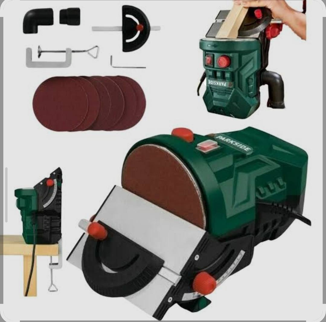 عەرەبی (Arabic)
هذا الجهاز هو صنفرة قرصية (Disc Sander) من نوع Parkside، موديل PTSG 140 C2.
يُستخدم هذا الجهاز للأعمال التالية:
 * تنعيم حواف الخشب والمواد: للحصول على حواف نظيفة ومستوية.
 * عمل المنحنيات والزوايا: مفيد جداً لتشكيل المنحنيات أو عمل وصلات الزوايا (Mitre joints) بزوايا مختلفة.
 * الدقة: بفضل قطعة القياس (محدد الزوايا) الموجودة عليه، يمكنك ضبط الزاوية المطلوبة بدقة لعملك.
المواصفات:
 * الطاقة: ١٤٠ واط (140W).
 * السرعة: حتى ٤٠٠٠ دورة في الدقيقة (4000 rpm).
 * الميزة: يمكن استخدامه بشكل عمودي أو أفقي (Vertical and horizontal).
 * الملحقات: يأتي معه ٦ قطع من ورق الصنفرة (sandpapers) بمقاسات مختلفة (٨٠، ١٥٠، ٢٤٠).

کوردی (Kurdish)

ئەم ئامێرە ئامێری لمپێدانی بازنەیی (Disc Sander)ـە لە جۆری Parkside، مۆدێلی PTSG 140 C2.
ئەم ئامێرە بۆ ئەم کارانە بەکاردێت:
 * سافکردنی لێواری تەختە و ماددەکان: بۆ ئەوەی لێوارەکان پاک و ڕێک دەربکەون.
 * دروستکردنی چەماوە و سووچ: زۆر بەسوودە بۆ دروستکردنی شێوەی چەماوەیی یان کێشانی سووچ (Mitre joints) بە گۆشەی جیاواز.
 * وردکاری: بەهۆی ئەو پارچە پێوانەیەی (گۆشەگر) کە لەسەریەتی، دەتوانیت بە وردی گۆشەی مەبەست دیاری بکەیت بۆ کارەکانت.
تایبەتمەندییەکان:
 * هێز: ١٤٠ وات (140W).
 * خێرایی: تا ٤٠٠٠ خول لە خولەکێکدا (4000 rpm).
 * تایبەتمەندی: دەتوانیت بە شێوەی ستونی یان ئاسۆیی (Vertical and horizontal) بەکاریبهێنیت.
 * کەرەستە: ٦ پارچە کاغەزی لم (sandpapers) لەگەڵیدایە بە قەبارەی جیاواز (٨٠، ١٥٠، ٢٤٠). السليمانية, العراق


**إذا كنت صاحب هذا الإعلان وتريد حذفه لأي سبب، رجاءا أرسل رسالة إلى الدعم الفني**