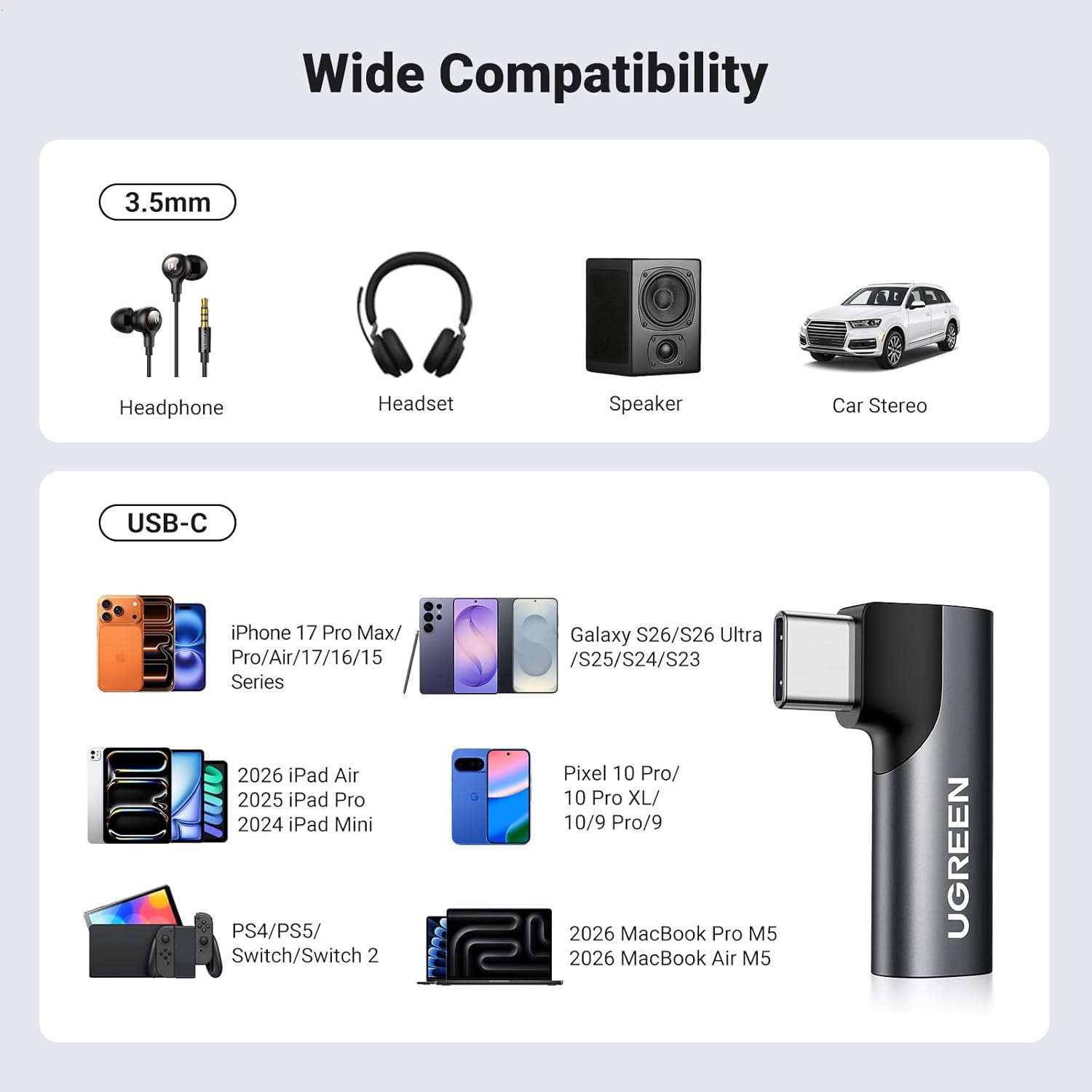 محول صوت UGREEN من USB-C إلى 3.5 ملم، منفذ سماعة رأس AUX، محول رقمي تناظري (DAC)، ميكروفون ستيريو، نظام صوت عالي الدقة، دونجل بزاوية قائمة، متوافق مع iPhone 16 و15 Pro Max/15 Pro/15 Plus، وiPad Pro، وGalaxy S24 Ultra، وPixel 7 Pro، أسود.
الاستخدامات: الأجهزة المحمولة، أجهزة إخراج الصوت.
نوع الموصل: AUX، USB Type-C.
اللون: أسود.
أبعاد المنتج: الطول × العرض × الارتفاع: 30 ملم.
العلامة التجارية: UGREEN.
وزن المنتج: 10 غرام.
عدد المنافذ: 1.
عدد القطع في العبوة: 1.
نوع قابس الطاقة: بدون قابس.
عدد الوحدات: 1.
السعر 9 الف 
 يوجد توصيل لجميع محافظات العراق 
ملاحظة : يفحص المنتج قبل الوصول الى الزبون .


**إذا كنت صاحب هذا الإعلان وتريد حذفه لأي سبب، رجاءا أرسل رسالة إلى الدعم الفني**
