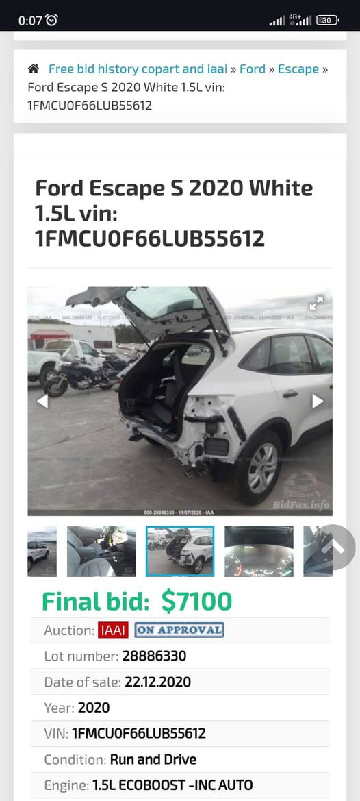 Ford escape 2020
فورد اسکیب 
مودیل ٢٠٢٠ 
ایک قتعە سبخ بێ داخلی بێ ایرباگ
69000 کیلومتر چویە 
سندوق تنێ سبخە 
مکینە ١.٥ توربویە 
١٨١ هەسپە گەلەک قەویە 
مکینە ٣ پستن
اوتو ستوپ ،رادار ،گێر ماوس ،بریک اوتو و گەلەک مواسەفاتێن دی
ترومبێل یا ل دهوکێ
  

,سعر 133 ورقە و پیچەک مجال 
تلفون *********** دهوك, العراق
