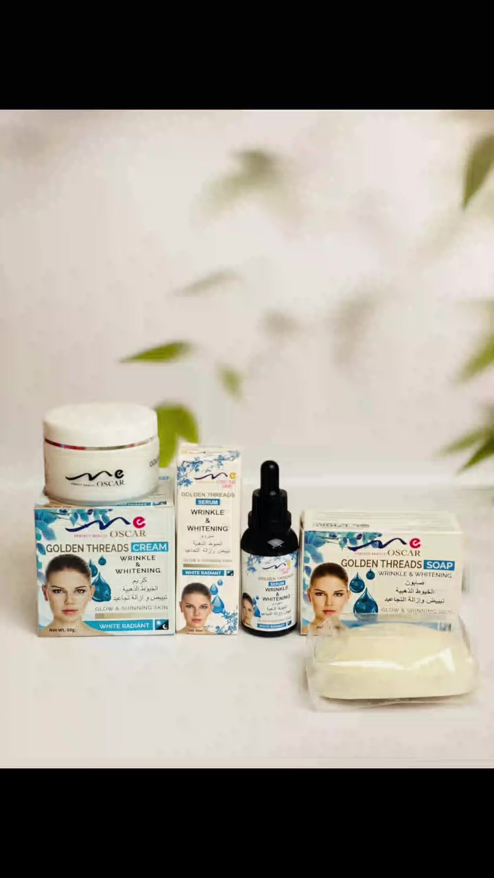 ✨👑 بكج الخيوط الذهبية 👑✨  
سرّ النضارة والجمال بعلبة وحدة بس!

إذا تريدين بشرة مشدودة ✨ صافية ✨ ومتلألئة مثل الذهب  
هذا البكج معمول إلج خصيصًا 💛

💎 سيروم الخيوط الذهبية  
يشد البشرة ويقلل مظهر التجاعيد من أول استخدام ✨

💎 كريم الخيوط الذهبية  
ترطيب عميق + تفتيح تدريجي + نعومة حريرية 💛

💎 صابونة الخيوط الذهبية  
تنظيف عميق وتفتيح ولمعة طبيعية تخلي بشرتج تبرق ✨
🔥 يقلل التجاعيد  
🔥 يمنح نضارة فورية  
🔥 يساعد على التبييض والتوحيد  
🔥 ترطيب يدوم لساعات طويلة
المنشأ تايلاند الأصلي 🇹🇭


**إذا كنت صاحب هذا الإعلان وتريد حذفه لأي سبب، رجاءا أرسل رسالة إلى الدعم الفني**