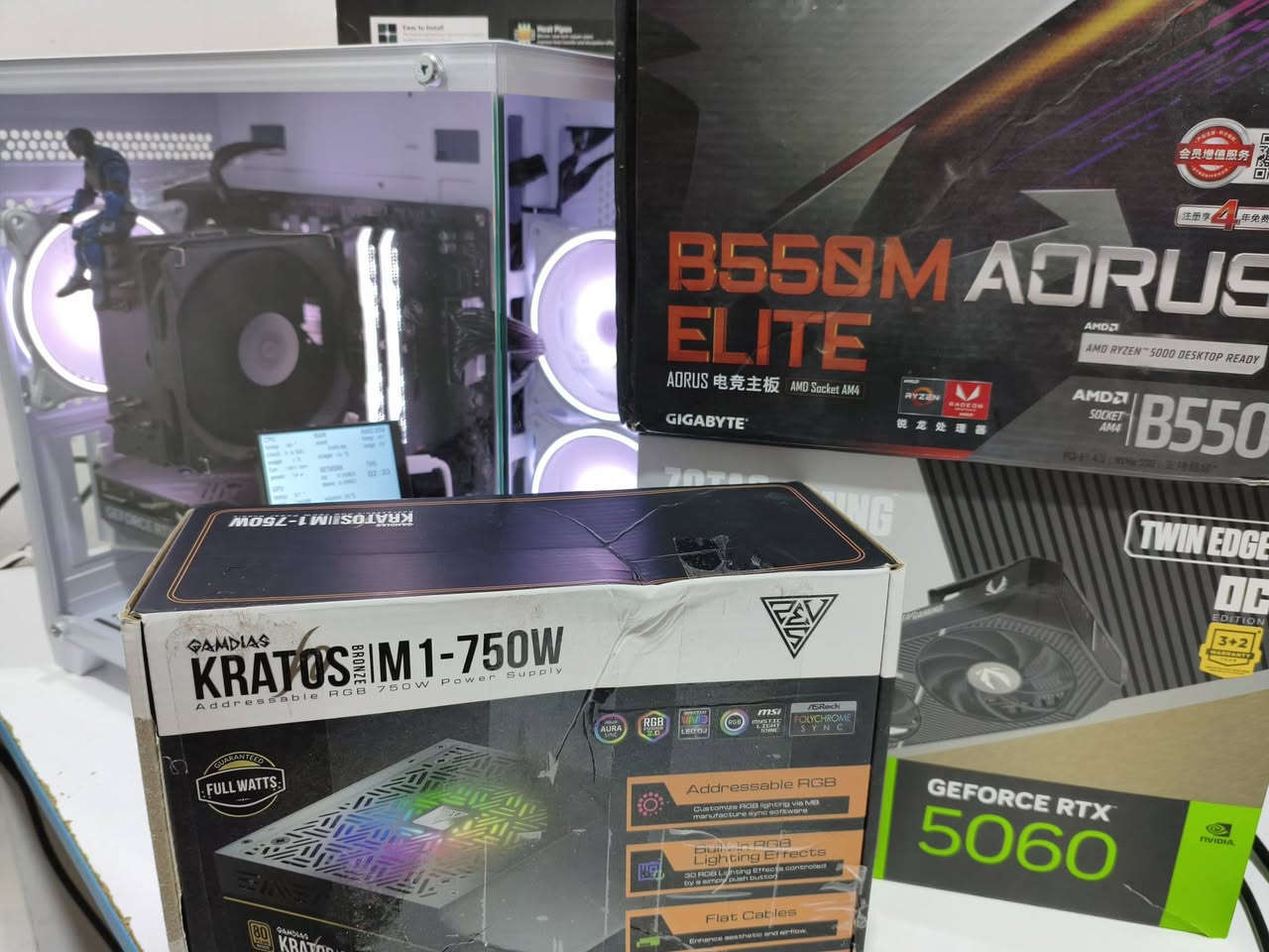 تجميعه جديد وكل قطع براندات قويه 
تجميعه للبيع كل قطع جديد 
المعالج: RYZEN 7 5700X
الرام: 32/ 3200/2X16 كورسير
المذربورد: B550M AORUS ELITE 
كارت شاشة: RTX 5060 8G OC
البورسبلاي: 750W من براند محترم
التخزين: m.2 512 
مبرد معالج : من براند كلش قوي وتكدر تشوف الحرار 29 
وعندك كارت شاشه ب وضع الخمول حرارة 23
واذا تحت ضغط 58 للعلم جديد ممفتوح ولا متعوب 
الكيس: ابيض مع ثلاث فانات تكدر تتحكم RGB
سعر : 1300
للعلم كل قطع الي ذكرتهن جديد ومن براندات قويه  مع كراتينهن
تجي ويها شاشه معلومات مجانا 
للتواصل وتساب 
***********
