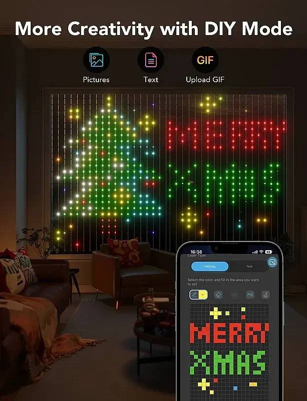 Govee curtain lights 2 🌇 نشرة كوفي بردة جيل ثاني
تحكم عن طريق الهاتف ويمكن ربطها باليكسا 🏙
520 ليد بقياس 1.5m عرض و 2m طول 
مقاومة للماء والامطار
جديدة بضمان 15 يوم السعر 120 الف 
متوفر توصيل لجميع المحافظات ***********

