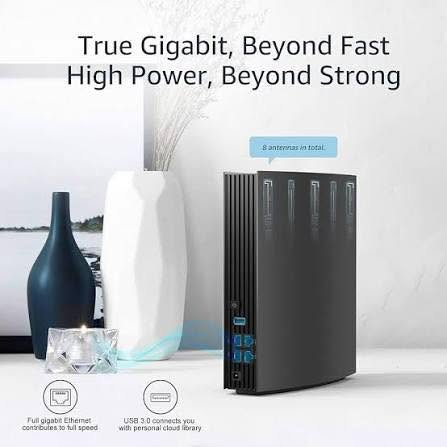 جهاز Wavlink AC3200
(المعروف باسم Quantum DAX / الموديل: WL-WN538A8) هو راوتر ذكي ثنائي النطاق يتميز بتصميم عصري من تصميم "جاكوب جينسين" وحائز على جائزة iF للتصميم.

المواصفات الفنية والسرعةالسرعة الإجمالية: 

تصل إلى 3200 ميجابت في الثانية (منقسمة إلى 2167 ميجابت على تردد 5 جيجاهرتز + 1000 ميجابت على تردد 2.4 جيجاهرتز).

المعالج والذاكرة: يعمل بمعالج برودكوم (Broadcom) ثنائي النواة بسرعة 1.4 جيجاهرتز مع ذاكرة عشوائية (RAM) بحجم 512 ميجابايت.

الهوائيات: يحتوي على 8 هوائيات داخلية بقوة 5dBi تدعم تقنية توجيه الإشارة (Beamforming).

الميزات الذكية والاتصال 

شاشة LCD مدمجة: شاشة علوية مقاس 3.5 بوصة تعمل باللمس وتستعرض حالة الشبكة، الأجهزة المتصلة، وحتى حالة الطقس المحلية.

المنافذ الخلفية: يحتوي على منفذ WAN جيجابت، و 3 منافذ LAN جيجابت للاتصال السلكي السريع، بالإضافة إلى منفذ USB 3.0 لمشاركة الملفات عبر الشبكة.

التغطية والأجهزة: يغطي مساحة تصل إلى 2500 قدم مربع (حوالي 230 متر مربع) ويتحمل اتصال ما يصل إلى 100 جهاز في نفس الوقت.

التقنيات المدعومة: يدعم تقنية MU-MIMO لإرسال البيانات لعدة أجهزة بالتوازي دون بطء، وميزات التحكم الأبوي (Parental Control)، وشبكة الضيوف المعزولة.

فقد تم تصميمه بالتعاون مع استوديو التصميم الدنماركي الشهير Jacob Jensen Design.

السعر والتفاصيل خاااص .. 
متوفر توصيل ..


**إذا كنت صاحب هذا الإعلان وتريد حذفه لأي سبب، رجاءا أرسل رسالة إلى الدعم الفني**