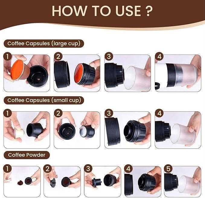 هذه محضرة قهوة إسبريسو محمولة (Portable Espresso Maker) موديل KF-JN-02.متعددة الاستخدامات (3 في 1): تدعم كبسولات نسبريسو (أو الكبسولات المتوافقة) والقهوة المطحونة.تسخين تلقائي: تحتوي على نظام تسخين داخلي للماء (عند استخدام ماء بارد) وتستغرق حوالي 3-4 دقائق للتسخين.ضغط قوي: تصل قوة الاستخلاص إلى 15-20 بار لضمان الحصول على كريمة غنية وطعم أصيل.سهلة الحمل: تصميم مدمج وخفيف الوزن، مما يجعلها مثالية للسفر، العمل، أو السيارة، وتشحن عبر كابل USB


**إذا كنت صاحب هذا الإعلان وتريد حذفه لأي سبب، رجاءا أرسل رسالة إلى الدعم الفني**