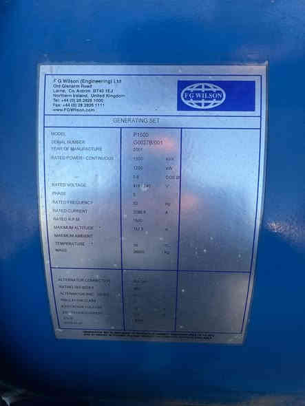 Model: F G Wilson P1500 1500kva  1200kw  Model 4012 TAG2 Engine Perkins Year: 2001 2086 A Voltage 415  Hours 102
اتصال ***********واتس
