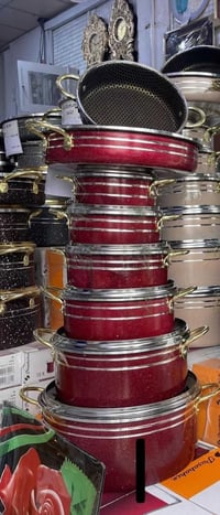 سيت كرانيت ماروني • ٦ كدورة ٢ طاوات • مقاسات ٢٨،٢٤،٢٠،١٨،١٦،١٤