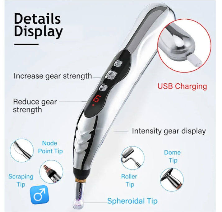 قلم تدليك بالوخز بالإبر إلكتروني
🔷يُعرف أيضًا بقلم تدليك طاقة الميريديان. 
🔷يمكن استخدامه على الرقبة، الكتفين، الظهر، الخصر، والقدمين للمساعدة في استرخاء العضلات وتحسين الدورة الدموية. 
♦️يأتي الجهاز مع رأس تدليك واحد (مؤشر في الصورة)
متوفر بسعر 10 الف 
متوفر توصيل الى جميع محافظات العراق 5 الف 
🔷للحجز خاص ماسنجر او واتساب
🔷رقم الواتساب ***********
