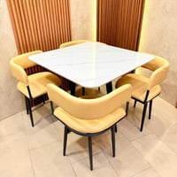 ميز طعام ٤ كراسي • سطح رخام • هيكل حديد