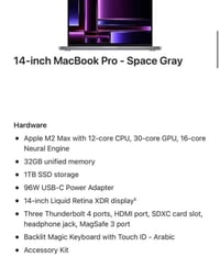 MacBook Pro M2 MAX 14” Ram 32 | SSD 1TB Price: 2,700,000  اللابتوب نظي...