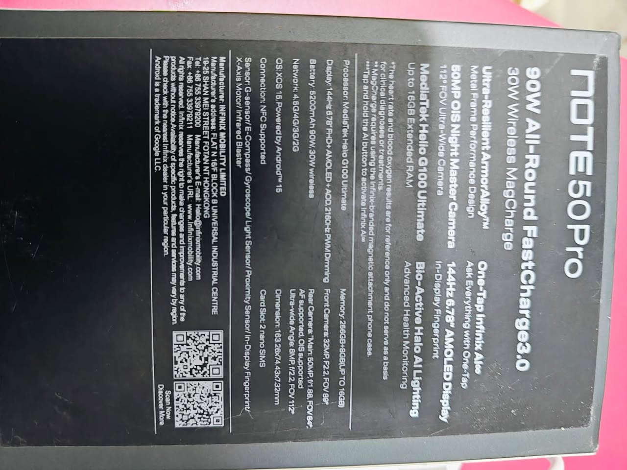انفنكس نوت 50pro ذاكرة 256 رام8+8 معالج ميديتك g100
بطارية 5200شحن سريع 90wat وايرليس 30wat نظافة 99 كامل ملحقات السعر خاص  الكوت المركز ***********
