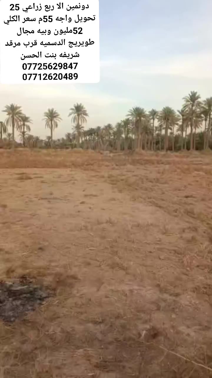 يالله السلام عليكم دونمين الا ربع طابو زراعي سند 25 تخويل مباشر بالطابو الواجه 55م متوفر كهرباء وماء اساله وسقي تبعد عن التبليط 70م. العنوان كربلاء طويريج منطقه الدسميه قرب شريفه بنت الحسن (ع)

السعر الكلي 52مليون وبي مجال

🛑الارقام التاليه او واتساب 🛑
[[***********سيد مجتبى ]]
[[***********سيد حسن ]]

🏠🏠مراجعه مكتب سيد مجتبى الحسيني الهنديه الجدول الغربي الرجيبه قرب محلات جوجو
متابعه البيج فضلا ➡️
