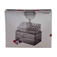 حافظة مكياج شفاف • ٤ أدراج • مرآة دوارة