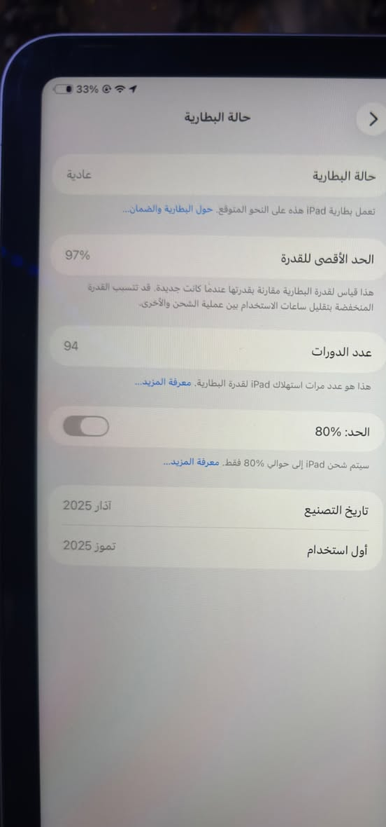 ايباد ١١ جديد  لوك بطاريه ٩٧ سعرو ٤٨٠ مكان موصل شرط الفحص من اي شخط صغير او اي شي جان تواصل ***********
