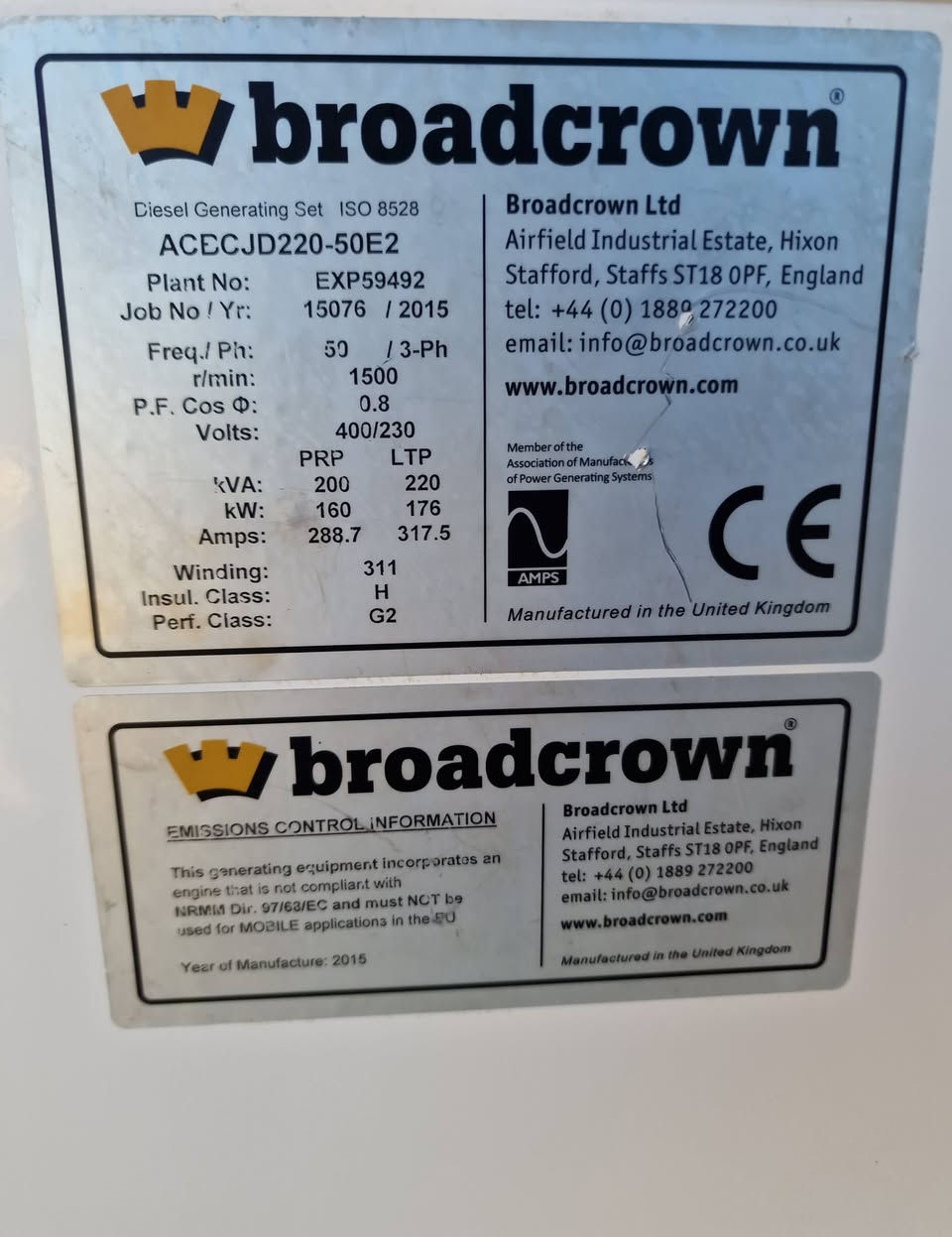 السلام عليكم يوجد لدينا مولده ٢٠٠ كيفي كاتم مودي ٢٠١٥

2015 Broadcrown 
200 KvA Generator Stamford
John Deere Engine

الحدراوي لتجارة المعدات الصناعية 
العوان النجف كوفه البوحداري عمود ٤٠
الهاتف ***********
