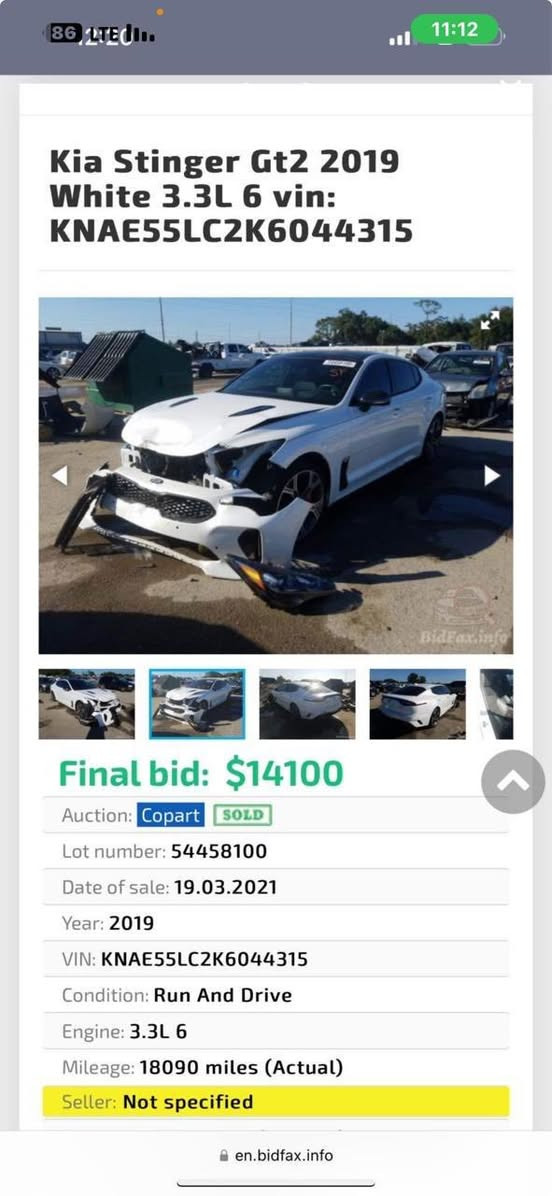 مساء الخير 
كيا ستنكر 2019
Gt2 
فول مواصفات
حادثها قطعة وحدة فقط بدون ايرباك او تبديل
السيارة عليها برمجة وتزويد شي قليل ومرتب 
السعر 180$ وبيها مجال 
***********
