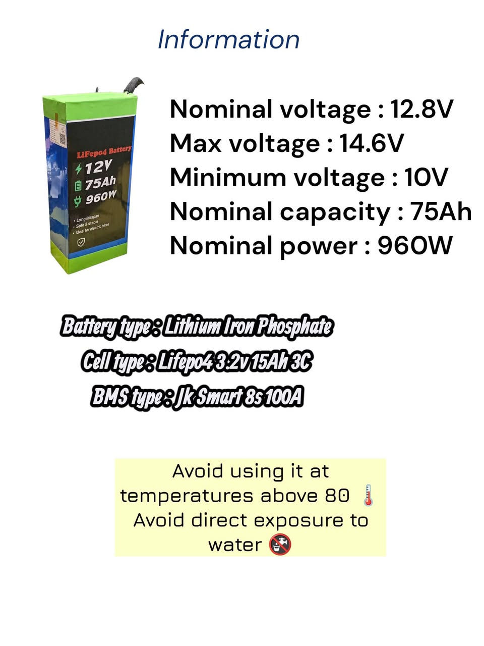تتوفر بطاريات ليثيوم عمر افتراضي 5 سنوات و اكثر
حسب طلب احجام من 6A الي 300A
و عمر افتراضي 2000 دوره شحن تفريغ عميق و درجه حراره 60 درجه
مصممه لابراج الانترنت
عنواننا كربلاء المقدسة 🇮🇶
للاستفسار *********** WhataApp 📞
