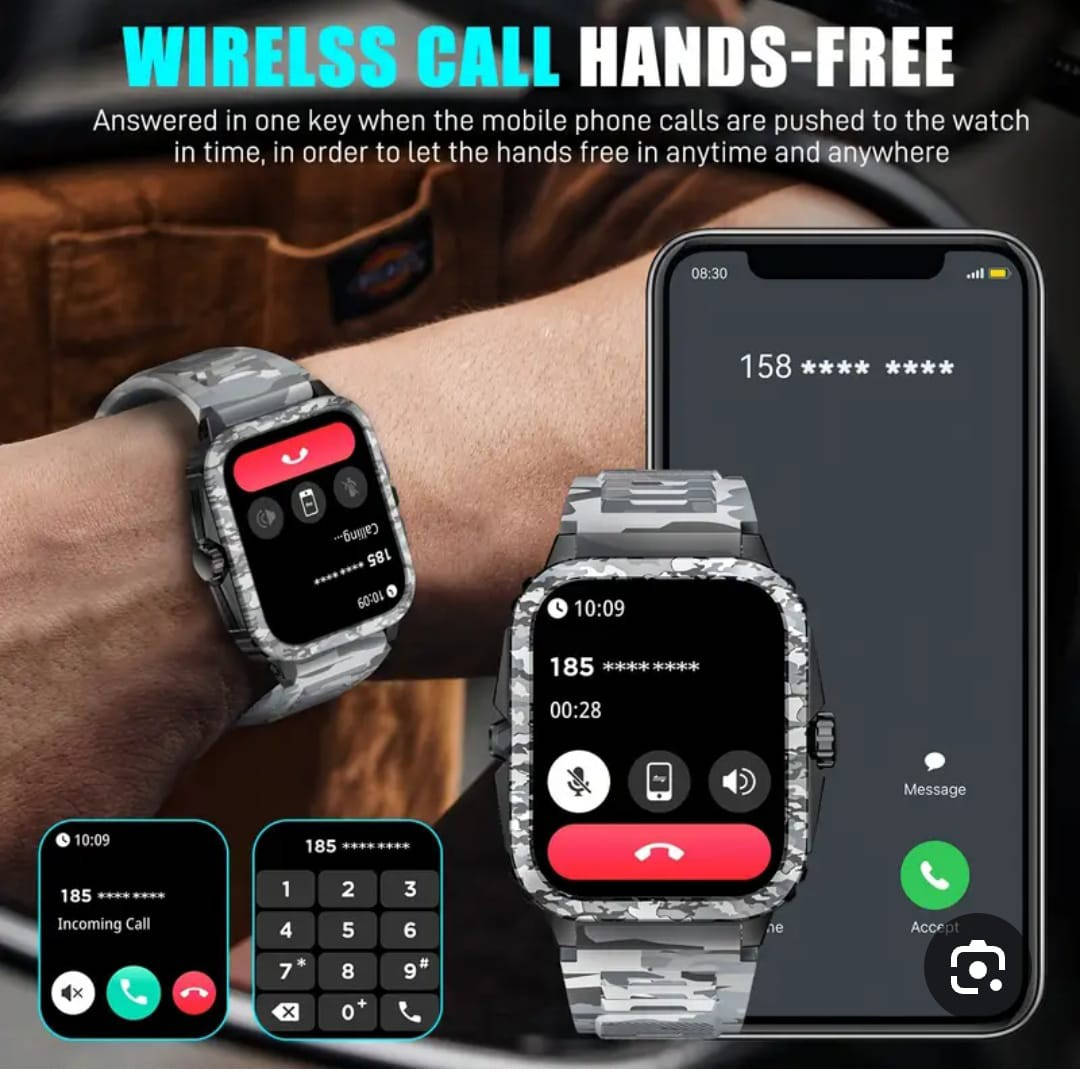 ساعه تكتيكيه عسكريه الذكية  للرجال حاصلة على شهادات عسكرية وتتحمل الظروف البيئية القاسية بما في ذلك مقاومة الحراره
ومقاومة البرد 
 ومقاومة الرطوبة
مقاومة رذاذ الملح
  ومقاومة الماء حتى عمق 5 أمتار
 اشعارات الهاتف 
 المكالمات والإشعارات ورسائل 
الذكية بتقنية الذكاء الاصطناعي 
تعمل بنظام اندرويد
  100 وضع تمرين رياضي تناسب مختلف عادات اللياقة 
عمر بطارية طويل
   بعمر بطارية استثنائي يصل إلى 25 يومًا
  توقعات الطقس
ومساعد صوتي بتقنية الذكاء الاصطناعي 
 اوجهاز تحكم عن بعد للكاميرا
 وساعة إيقاف 
وتذكير بشرب


**إذا كنت صاحب هذا الإعلان وتريد حذفه لأي سبب، رجاءا أرسل رسالة إلى الدعم الفني**