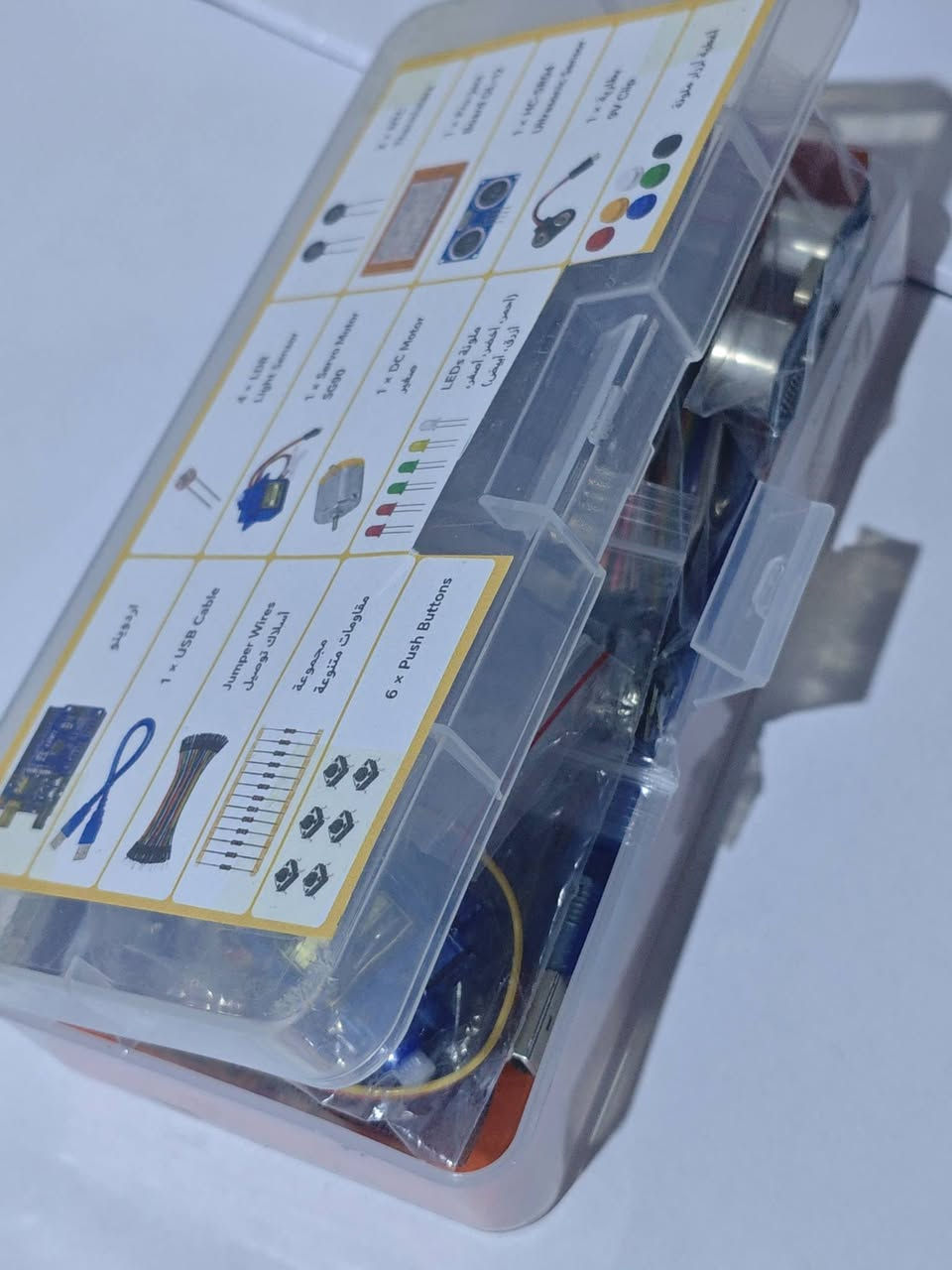 يتوفر كت اردوينو
محتويات:
1 × Arduino UNO
1 × USB Cable
1 × Pro-Ject Board GL-12
Jumper Wires
مجموعة مقاومات متنوعة
LEDs ملونة
6 × Push Buttons
أغطية أزرار ملونة
4 × LDR Light Sensors
2 × NTC Thermistors
1 × Servo Motor SG90
1 × DC Motor صغير
1 × HC-SR04 Ultrasonic Sensor
1 × بطارية 9V Clip
Pin Headers
ضمان تشغيل فقط
قفل ٢٥ الف دينار


**إذا كنت صاحب هذا الإعلان وتريد حذفه لأي سبب، رجاءا أرسل رسالة إلى الدعم الفني**