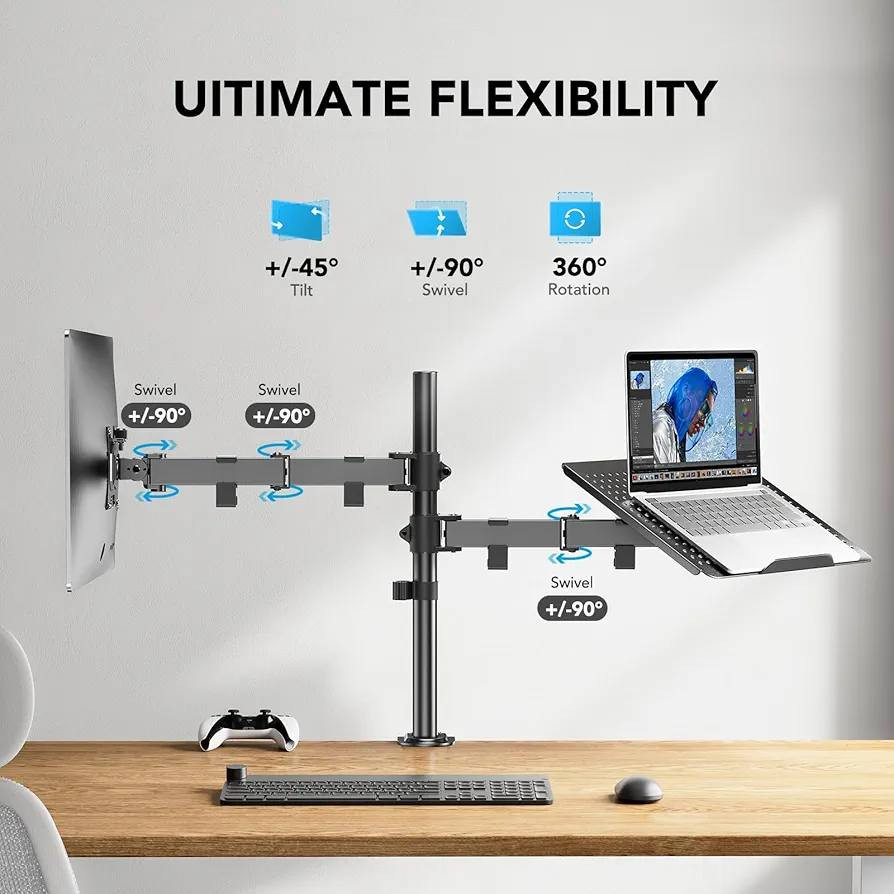 🖥️ حامل شاشة ولابتوب احترافي HUANUO 2-in-1 Desk Mount
إذا تريد ترتب مكتبك وتستفيد من المساحة بشكل أفضل… هذا الحامل يخليك تستخدم الشاشة واللابتوب بنفس الوقت بوضعية مريحة واحترافية.
• يدعم شاشة من 13 إلى 32 إنج
• يدعم لابتوب حتى 17 إنج
• يتحمل وزن حتى 10 كغم تقريبًا لكل ذراع
• يدعم معيار VESA 75×75 و 100×100
• إمكانية تحريك كاملة Tilt ±45° / دوران ±90° / دوران 360°
• تصميم قوي من فولاذ Alloy Steel
• منصة لابتوب بفتحات تهوية لتقليل الحرارة
• نظام تنظيم الكيبلات داخل الذراع لترتيب المكتب
• يوفر مساحة أكبر على الطاولة ويعطي شكل احترافي للمكتب
• مناسب للمصممين، المبرمجين، المكاتب، والستريمرز

الكترو ستور
اختيارك الموثوق للإلكترونيات الأصلية.
شوف الفيديو حتى تشوف شلون يشتغل وتجربته عمليًا 👇


**إذا كنت صاحب هذا الإعلان وتريد حذفه لأي سبب، رجاءا أرسل رسالة إلى الدعم الفني**