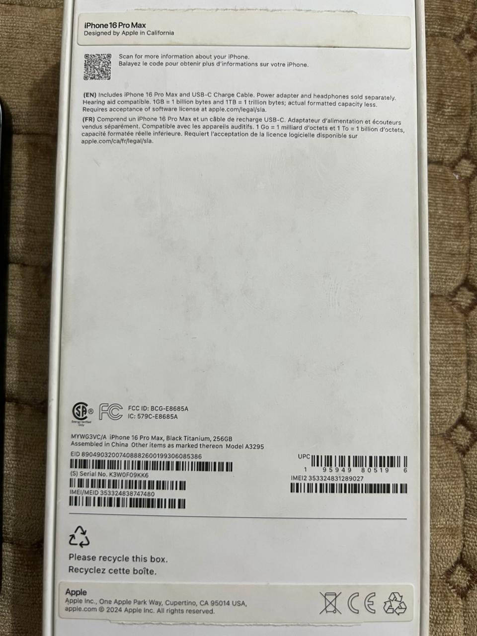 سلام عليكم، ايفون١٦ بروماكس ٢٥٦ بطاريه٨٩ اول منزل طكيته بيدي من الكارتون مكفول كفاله عامه من الزلغ حتى غراض كامله كارتون مطابق شرط!لون اسود الملكي جهاز مكفول من كلشي كله شغال فيس ايدي صوت كلشي كله كله كفاله عامه مكاني نجف سعره١٢٠٠ومجال بسيط ***********
