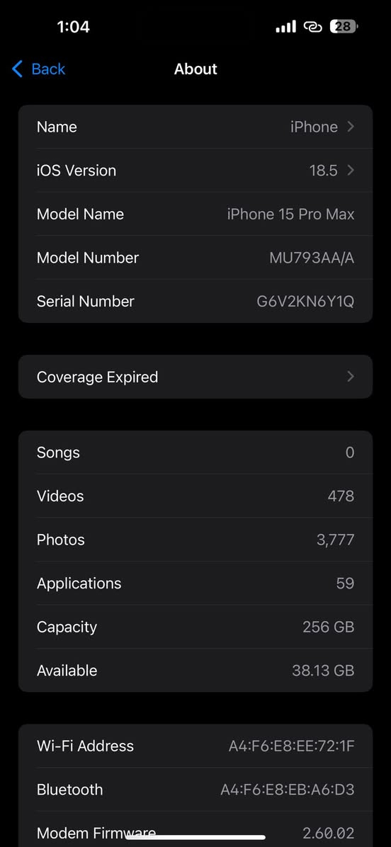 ايفون 15pro max تيتانيوم جهاز استخدام قليل 
ذاكره / ٢٥٦
بطاريه / ١٠٠   مشحون 311 مره
نظافه ١٠٠٪؜
ضمان ماستر كارتون وملحقات كامله 
شرق اوسط نموذج M 
السعر / 1,200,000
مكاني / بابل 
رقم / ***********
