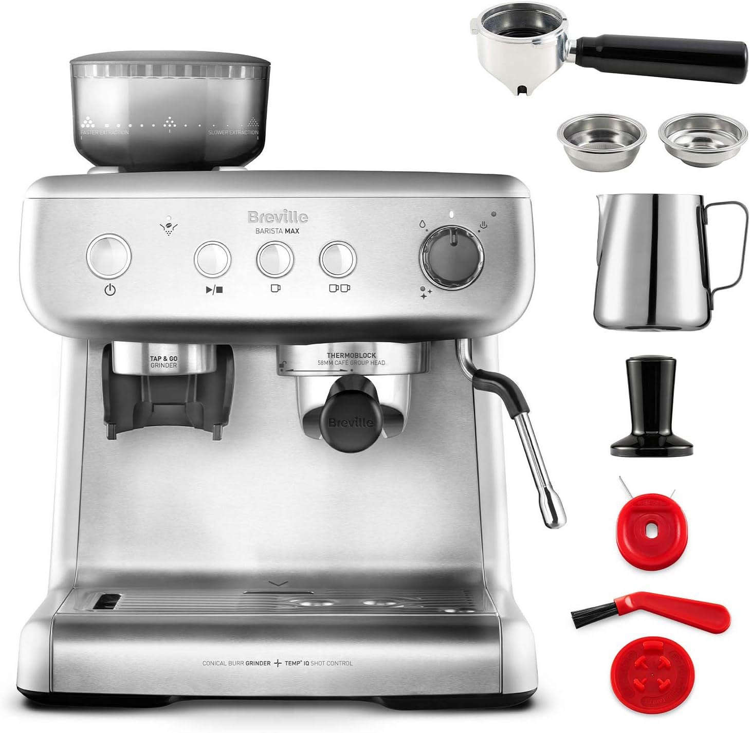 للبيع | ماكينة قهوة احترافية
Breville Barista Max

📊 الحالة:

* جهاز مستخدم نضافه 100 كارتون وغراض كامله 

📌 المواصفات الفنية:

* مطحنة مدمجة مخروطية (Conical Burr Grinder)
* تحكم دقيق بدرجات الطحن (عدة مستويات)
* نظام طحن مباشر داخل البورتافلتر (Tap & Go)
* ضغط استخلاص يصل إلى 15 بار
* بورتا فلتر قياس ٥٨ 👌
* تحكم بثبات درجة الحرارة (Temp Control)
* وقت تسخين سريع جداً
* خزان ماء كبير قابل للإزالة وسهل التنظيف
* عصا تبخير احترافية لعمل Microfoam
* تحكم يدوي أو أوتوماتيك بالاستخلاص
* إمكانية برمجة كمية الشوت (Single / Double)
* سطح تسخين أكواب علوي
* صينية تقطير قابلة للإزالة
* مؤشر مستوى الماء
* هيكل ستانلس ستيل مقاوم للصدأ

☕️ المشروبات:

* Espresso
* Americano
* Latte
* Cappuccino
* Flat White
* ومشروبات أخرى حسب رغبتك

📦 المحتويات:

* بورتافلتر احترافي
* تمبر
* بتشر حليب
* ⁠عدة تنظيف المكينه 

🚚 متوفر توصيل إلى جميع أنحاء العراق

📩 لشراء راسلنا عبر الخاص


**إذا كنت صاحب هذا الإعلان وتريد حذفه لأي سبب، رجاءا أرسل رسالة إلى الدعم الفني**