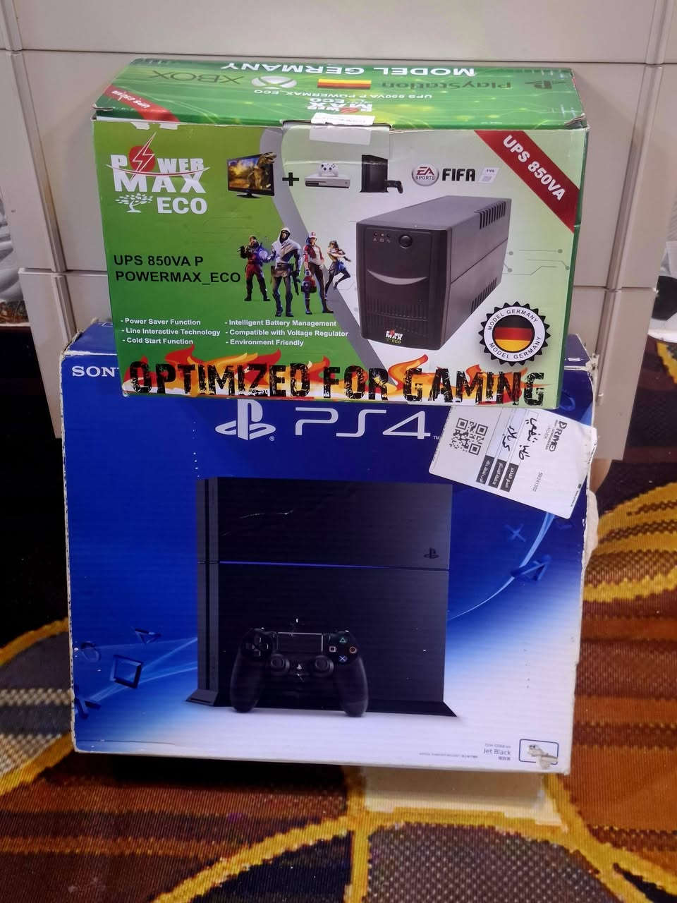 السلام عليكم شباب بلي فور فات جهاز نظيف كارتونه وياه  للبيع ذاكره الداخليه 500G مهكر نظام هاردات يعني تهكير خارجي وتكدر تشغله اقراص واولاين وياه هاردات ثنين كل هارد 500G حجمه وبيه 19 لعبه كلهن شغالات ولعباات قويه وياه UPS 850V  وياه يدات ثنين وكيبل شحن مالتهن وياه واير HD  وكيبل  بور و توصيل عندي شركة بس فلوس التوصيل عليك
مكاني كربلاء وهذا رقمي *********** 
السعر 225  💜
