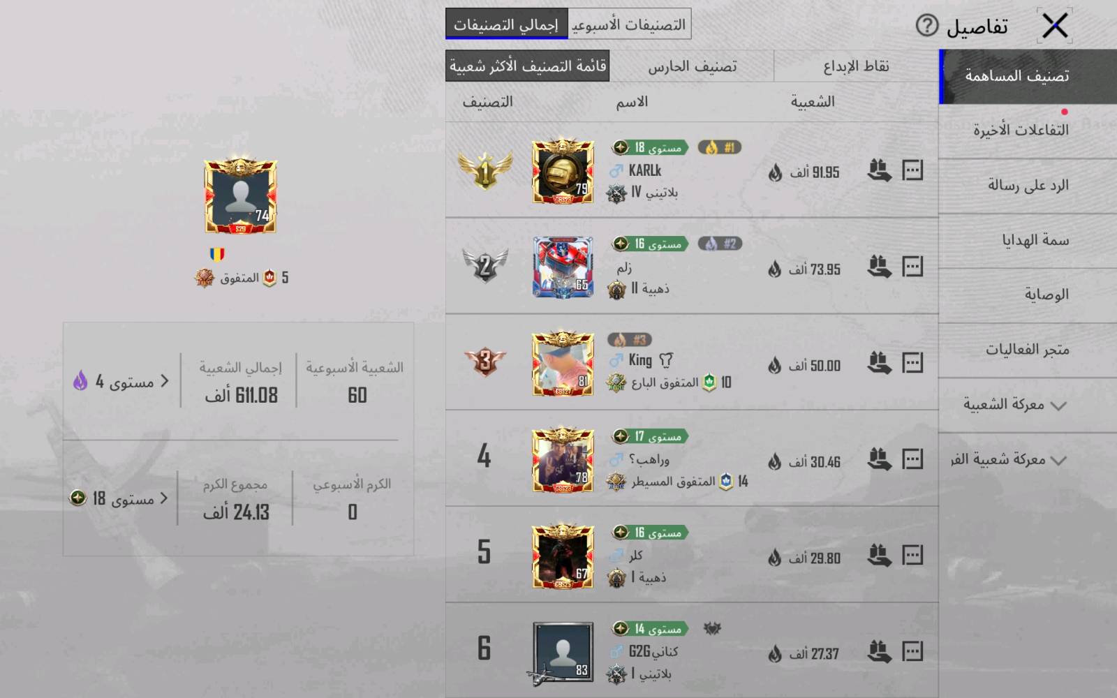 ***********
لفل الحساب 74
مجموعات 57 قريب 58
مثك عدد 88
انجازات 7815
كونكر 2 قريب ع 3
اسلحه تطوير عدد 26
شودكن ماكس
P90 ماكس ضرر
بيسون ماكس
توميغان ماكس
طاوه ماكس
DBS ماكس
يو ام بي كل مسج
M7 كل مسج
سكار كل مسج
مبدع واو
خوذ مثك 1
جنط مثك 3
لبسه الدولار + القبطان
15 RB مشحون ض
سعر 80 وبي مجال 
عنوان بغداد فلكه حي النصر 
تعامل وجه لوجه