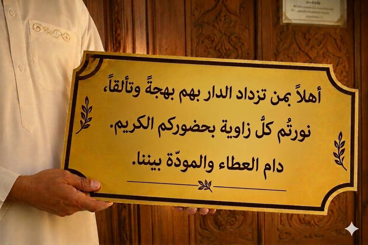 اقره الوصف 
عبارات جميله تندك باب بيتك تهلي بخطارك 
و اي عباره تريدهه نطبعهه الك تريد دعاء تضعها في الجامع صدقه جاريه 10الاف مع التوصيل وتنصيب بأي مكان تحب
***********

